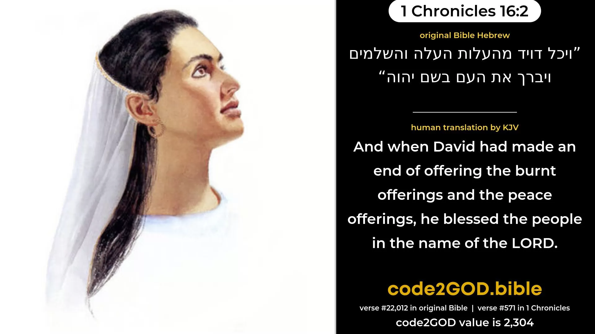 1 Chronicles 16-2≈ original Bible ויכל דויד מהעלות העלה והשלמים ויברך את העם בשם יהוה code2GOD