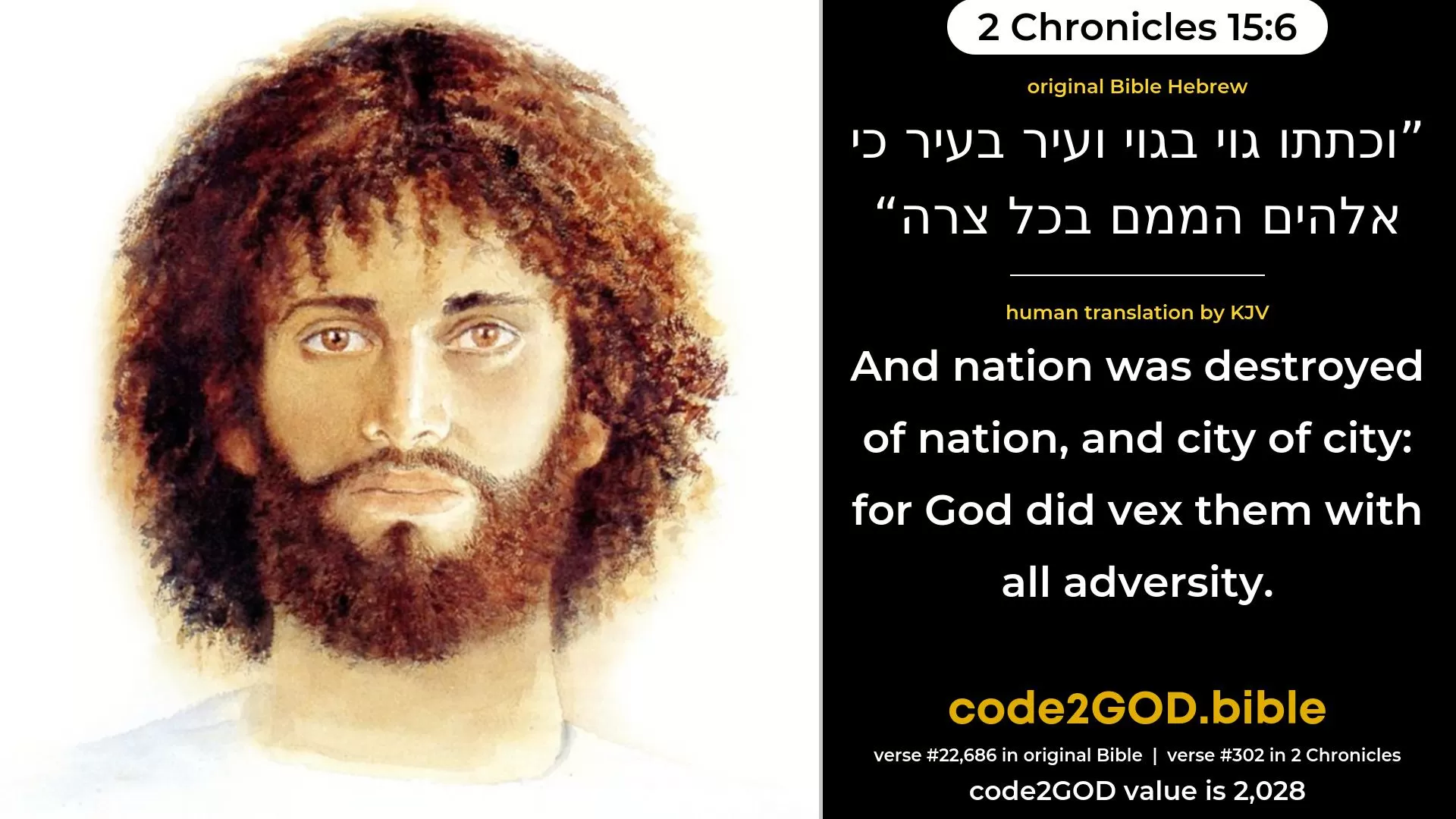 2 Chronicles 15-6≈ original Bible וכתתו גוי בגוי ועיר בעיר כי אלהים הממם בכל צרה code2GOD