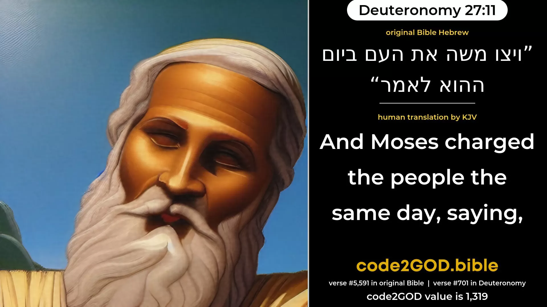 Deuteronomy 27-11≈And Moses charged the people the same day, saying: original Bible ויצו משה את העם ביום ההוא לאמר code2GOD