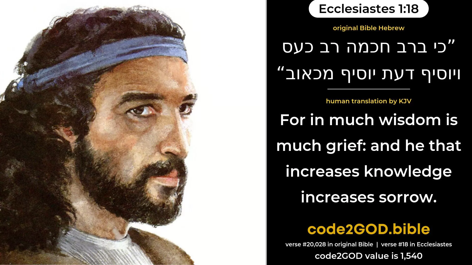 Ecclesiastes 1-18≈ original Bible כי ברב חכמה רב כעס ויוסיף דעת יוסיף מכאוב code2GOD
