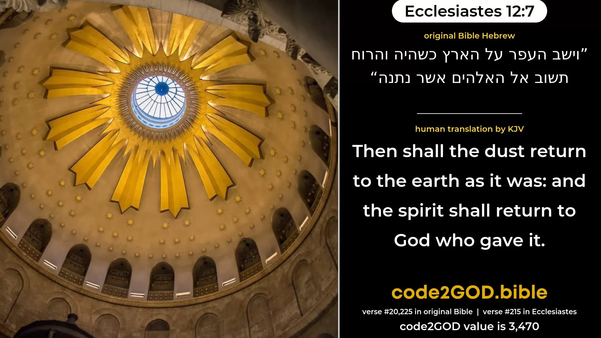 Ecclesiastes 12-7≈ original Bible וישב העפר על הארץ כשהיה והרוח תשוב אל האלהים אשר נתנה code2GOD