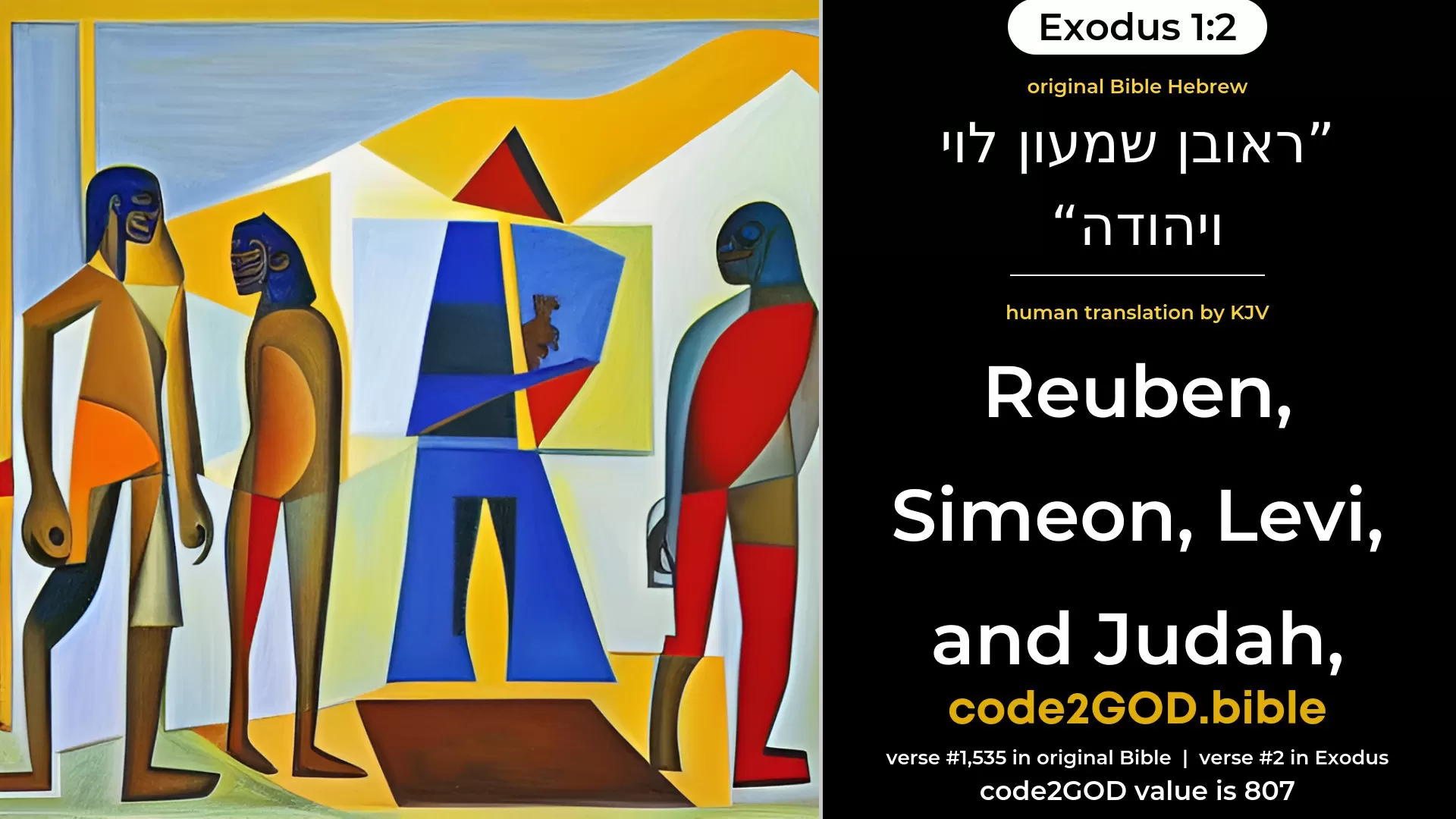 Exodus 1-2≈Reuben, Simeon, Levi, and Judah; original Bible ראובן שמעון לוי ויהודה code2GOD