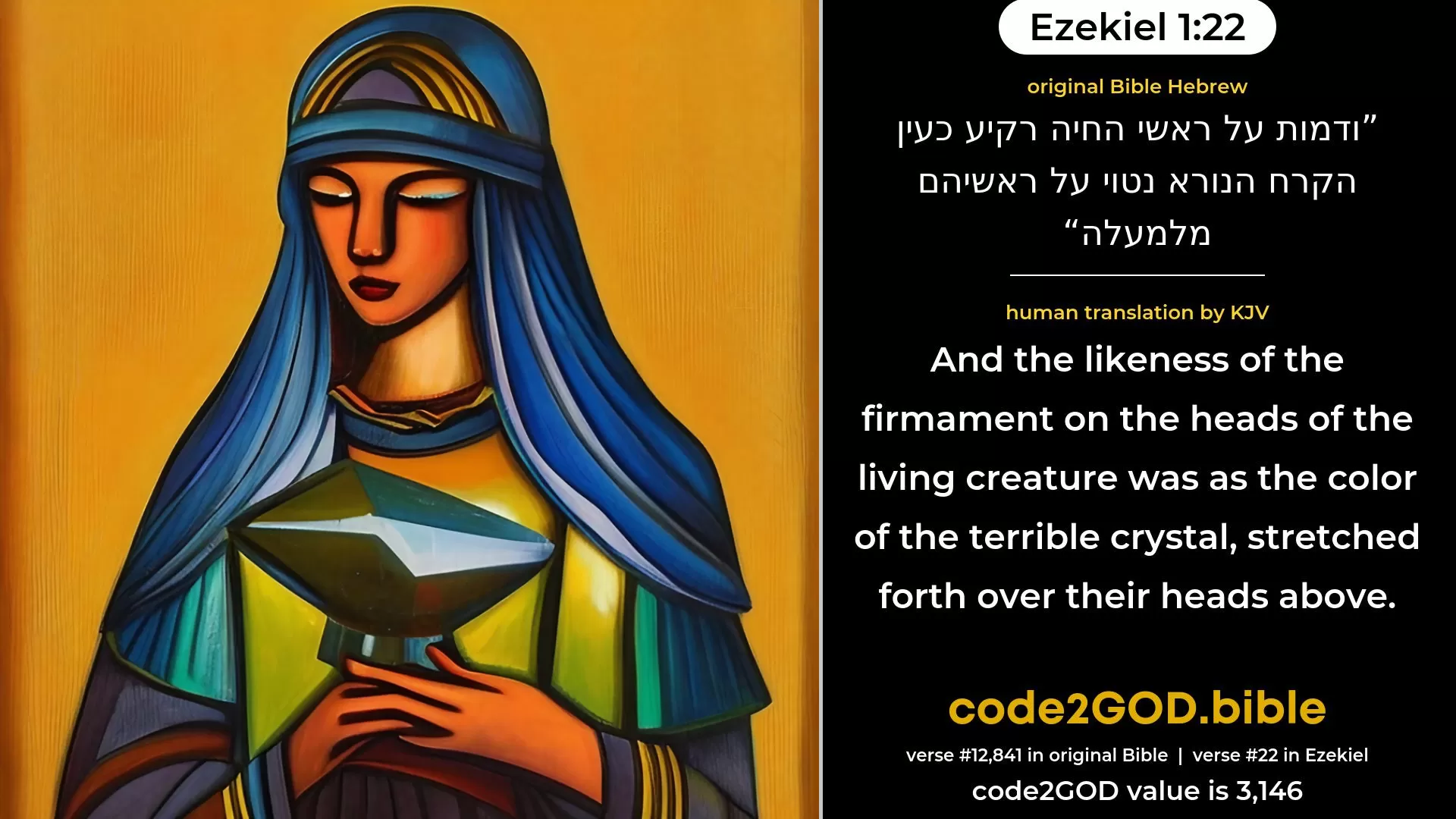 Ezekiel 1-22≈And over the heads of the living creatures there was the likeness of a firmament, like the colour of the terrible ice, stretched forth over their heads above. original Bible ודמות על ראשי החיה רקיע כעין הקרח הנורא נטוי על ראשיהם מלמעלה code2GOD
