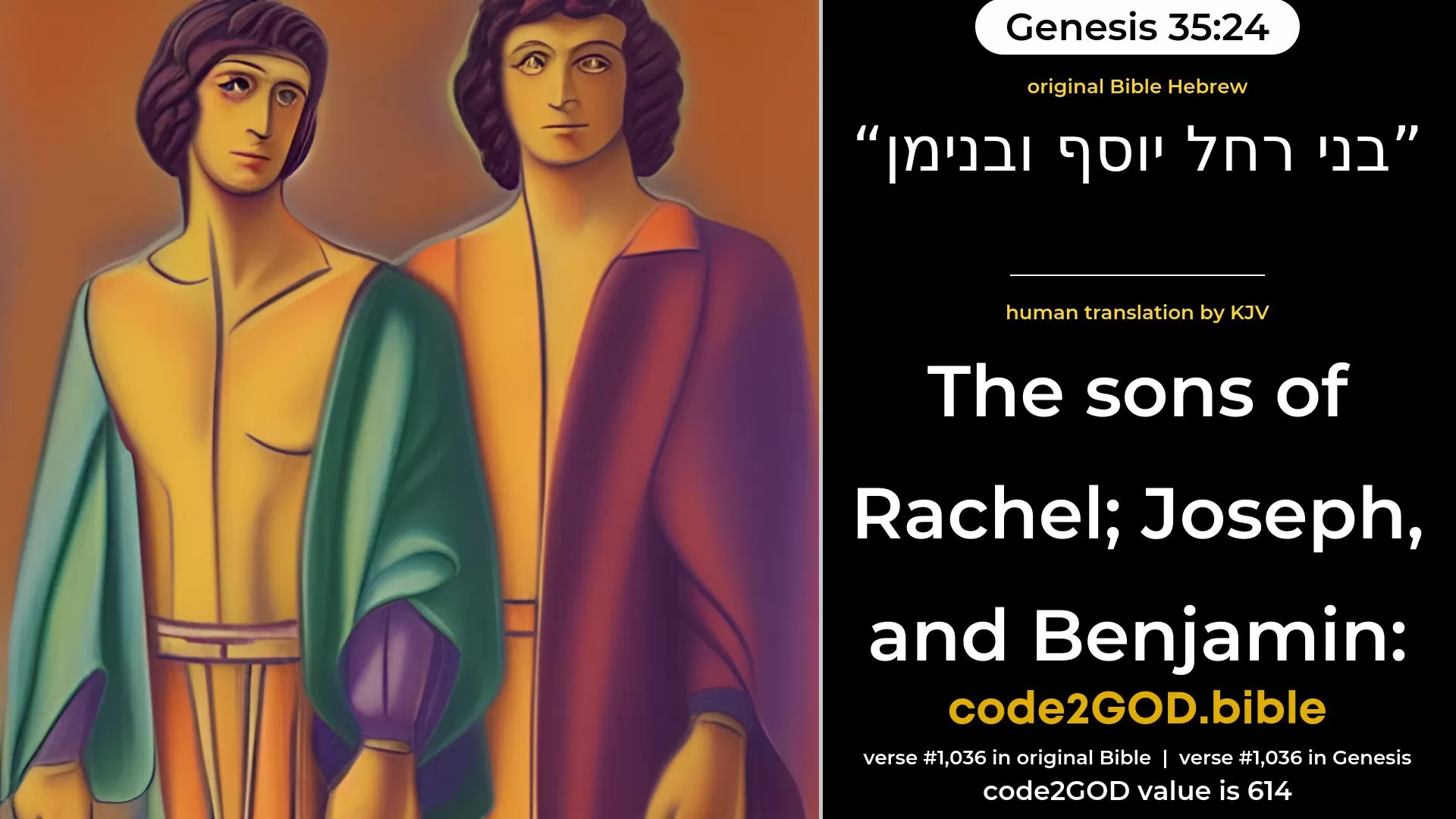Genesis 35-24≈the sons of Rachel: Joseph and Benjamin; original Bible בני רחל יוסף ובנימן code2GOD