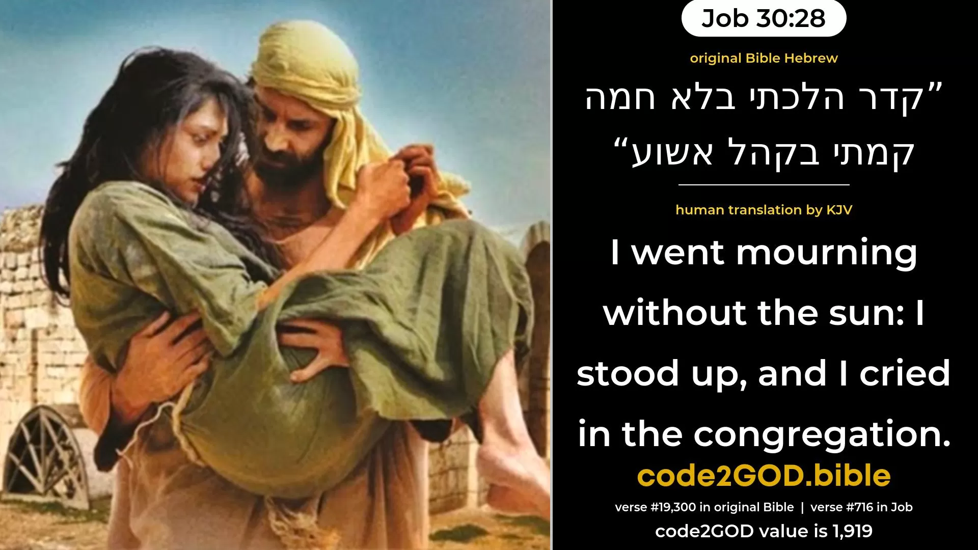 Job 30-28≈ original Bible קדר הלכתי בלא חמה קמתי בקהל אשוע code2GOD
