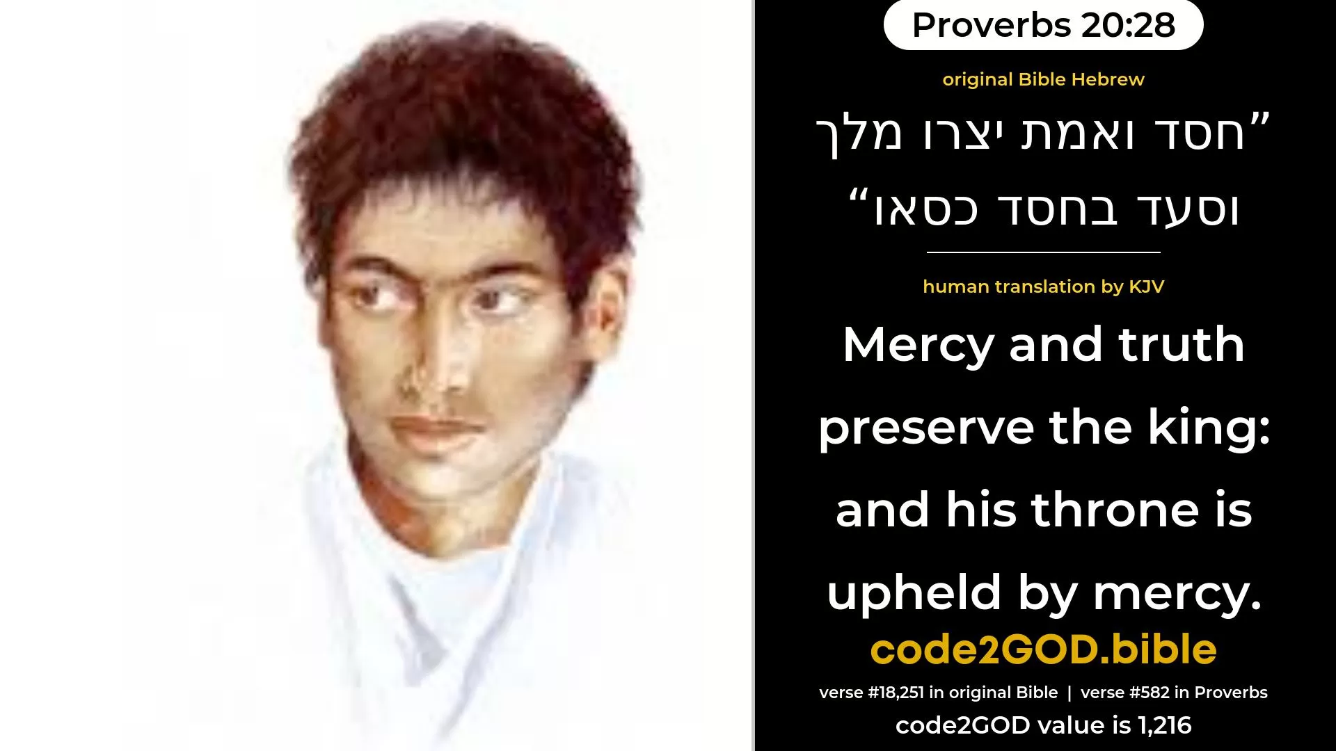 Proverbs 20-28≈Mercy and truth preserve the king; And his throne is upheld by mercy. original Bible חסד ואמת יצרו מלך וסעד בחסד כסאו code2GOD