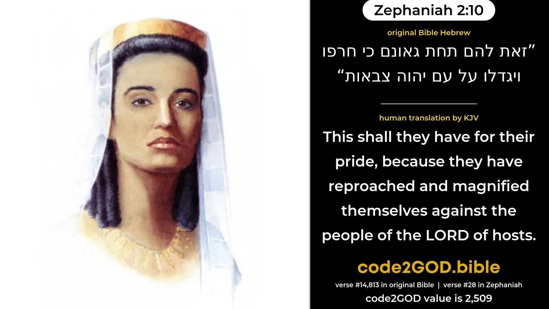 Zephaniah 2-10≈This shall they have for their pride, Because they have taunted and spoken boastfully Against the people of the LORD of hosts. original Bible זאת להם תחת גאונם כי חרפו ויגדלו על עם יהוה צבאות code2GOD