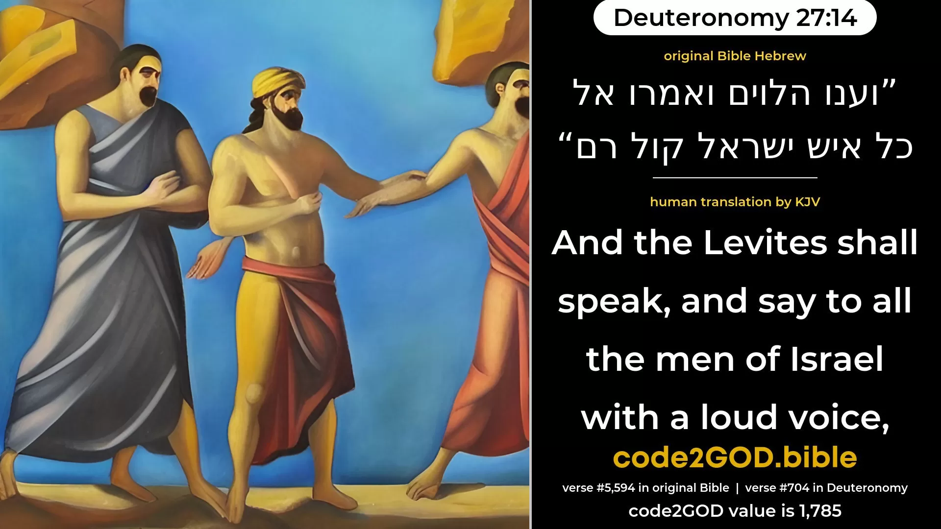 Deuteronomy 27-14≈And the Levites shall speak, and say unto all the men of Israel with a loud voice: original Bible וענו הלוים ואמרו אל כל איש ישראל קול רם code2GOD