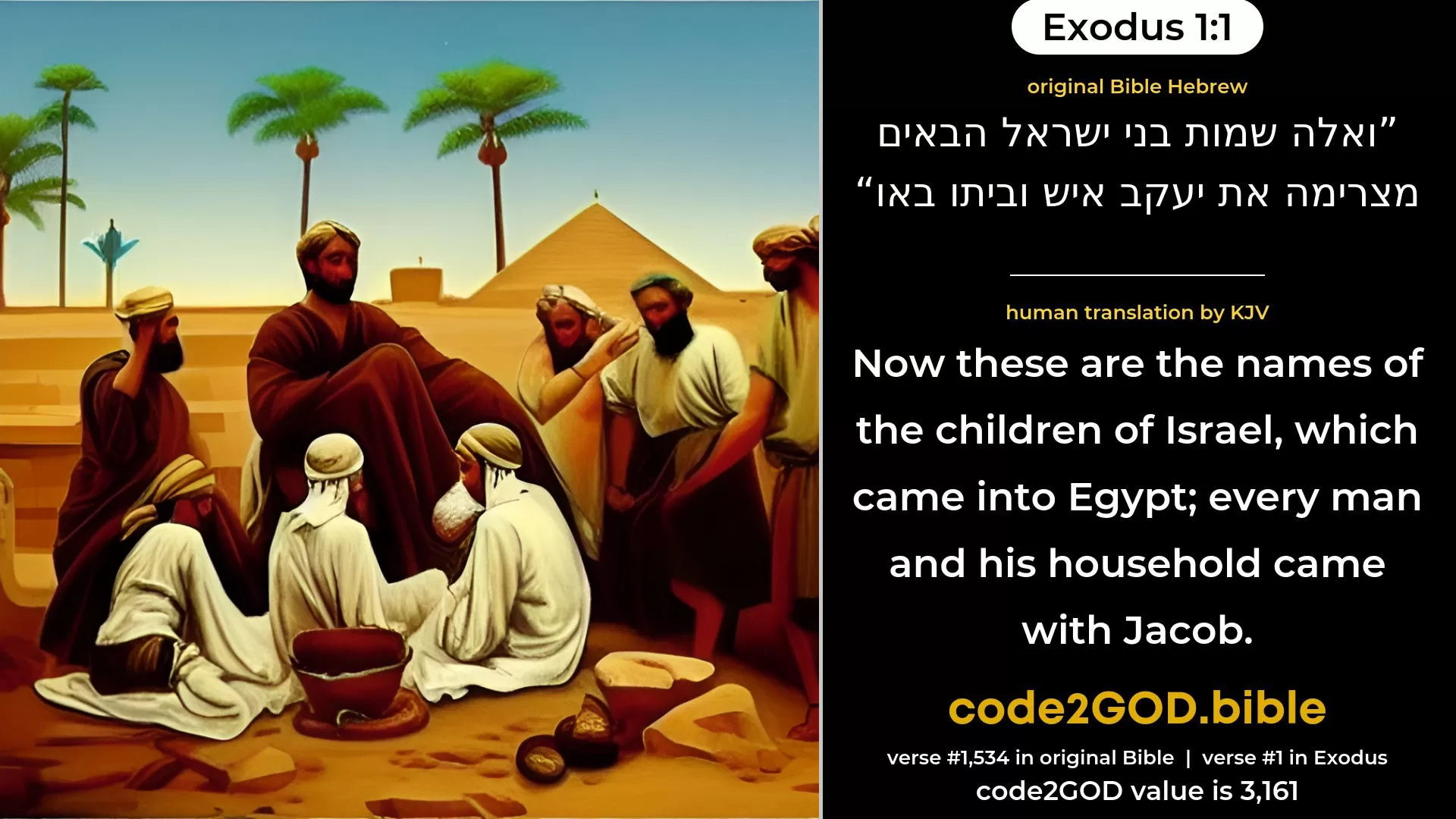 Exodus 1-1≈NOW THESE are the names of the sons of Israel, who came into Egypt with Jacob; every man came with his household: original Bible ואלה שמות בני ישראל הבאים מצרימה את יעקב איש וביתו באו code2GOD