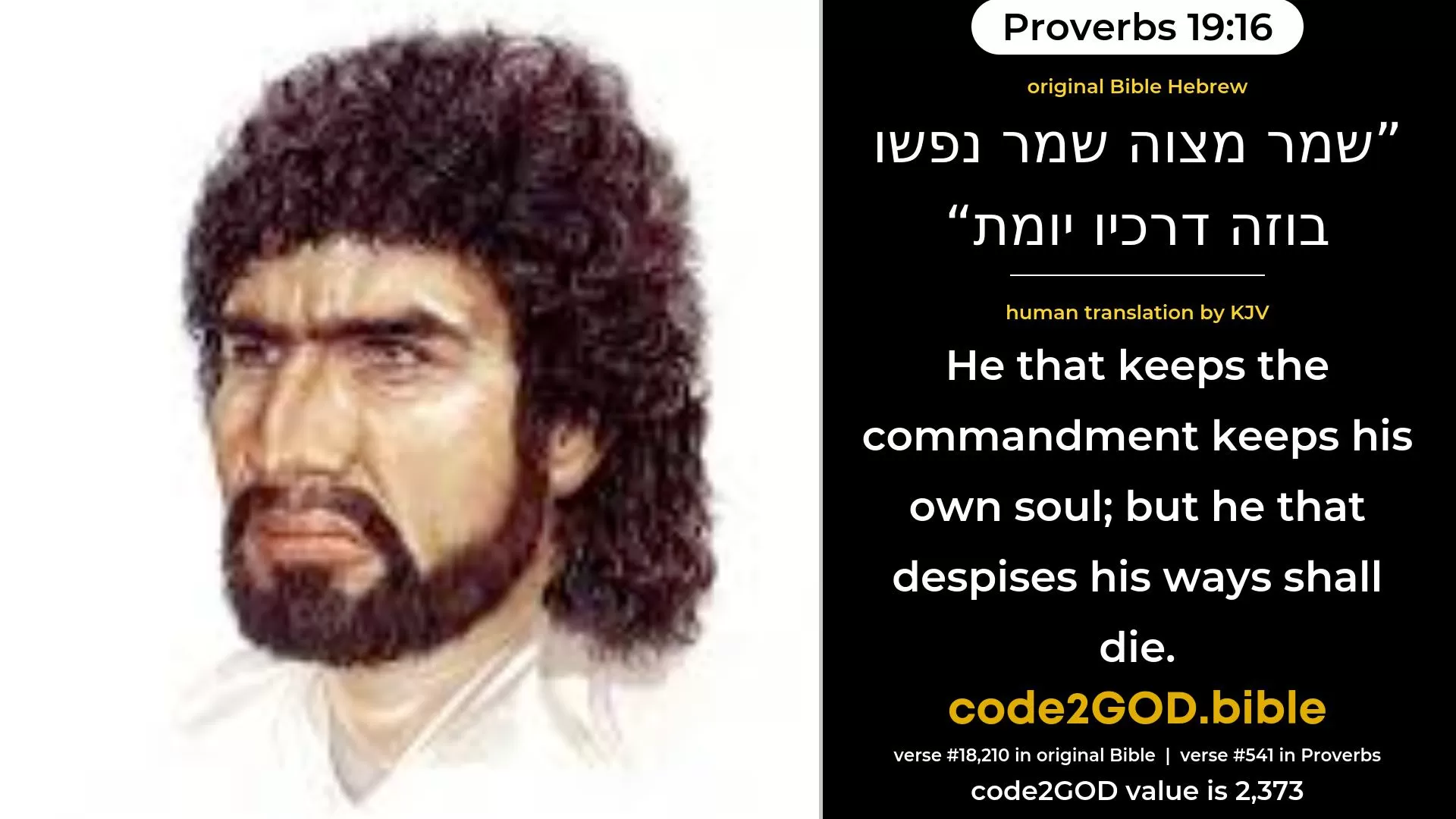 Proverbs 19-16≈He that keepeth the commandment keepeth his soul; But he that despiseth His ways shall die. original Bible שמר מצוה שמר נפשו בוזה דרכיו יומת code2GOD